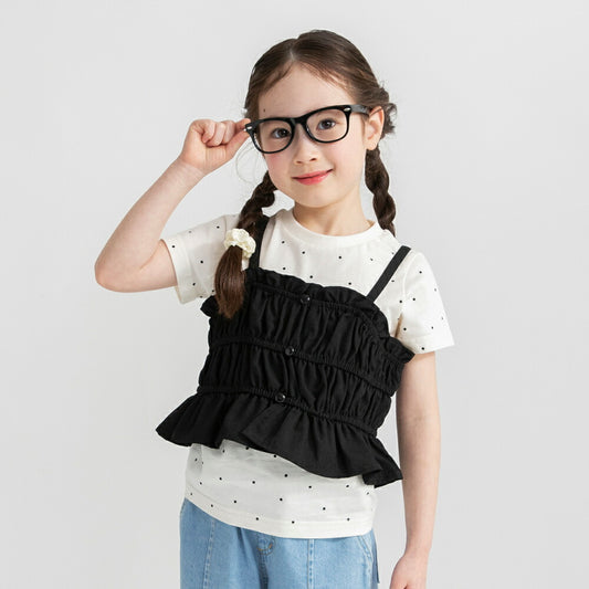 日本童裝 Branshes 打攬吊帶假兩件上衣 80-150cm 女童款 夏季 TOPS