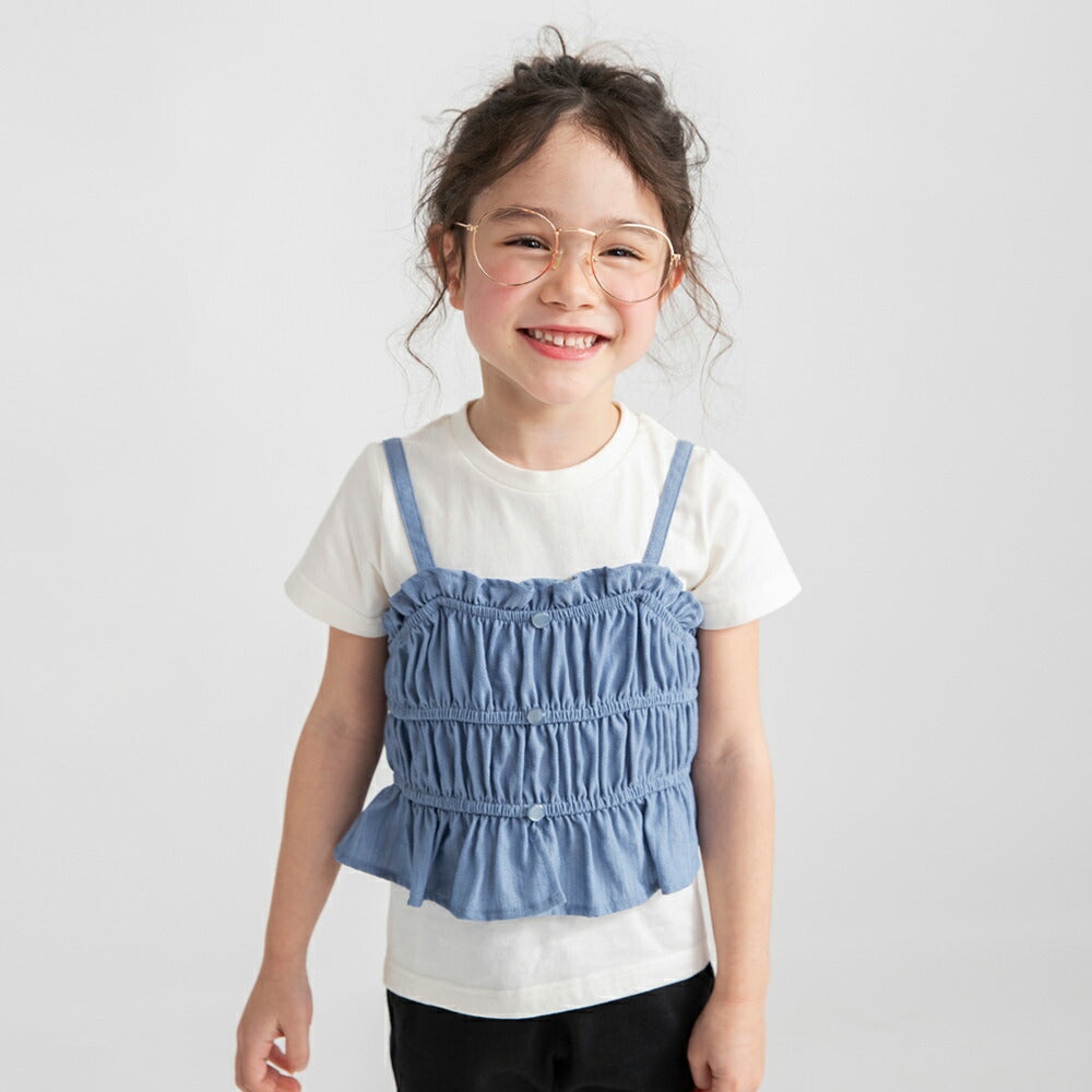 日本童裝 Branshes 打攬吊帶假兩件上衣 80-150cm 女童款 夏季 TOPS