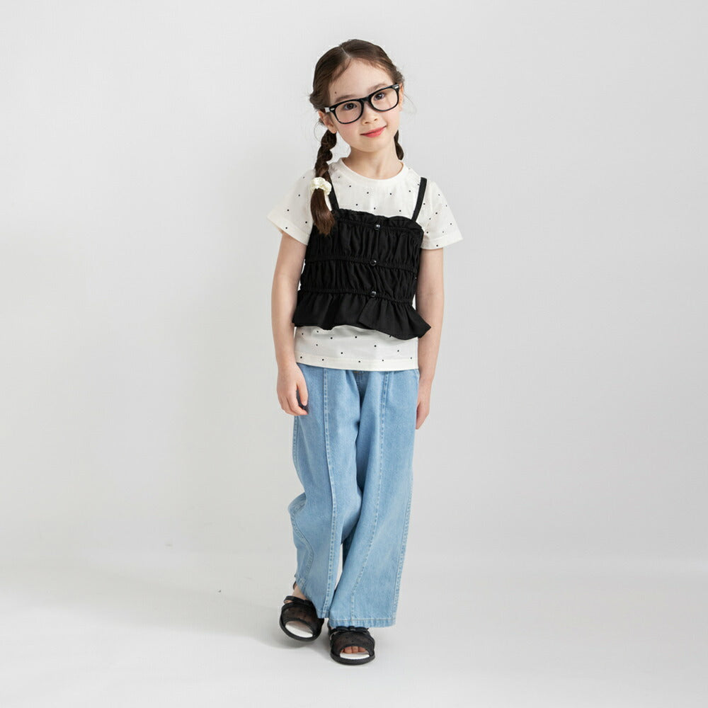 日本童裝 Branshes 打攬吊帶假兩件上衣 80-150cm 女童款 夏季 TOPS