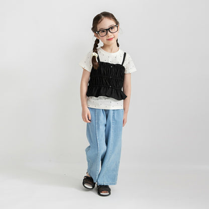 日本童裝 Branshes 打攬吊帶假兩件上衣 80-150cm 女童款 夏季 TOPS