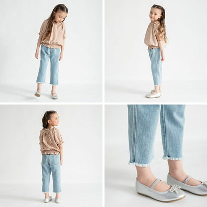 日本童裝 Branshes 流蘇邊七分牛仔褲 90-150cm 女童款 夏季 PANTS