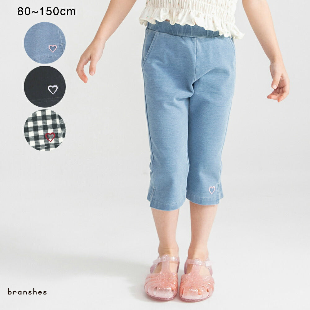 日本童裝 Branshes 心形刺繡彈力七分褲 80-130cm 女童款 夏季 PANTS
