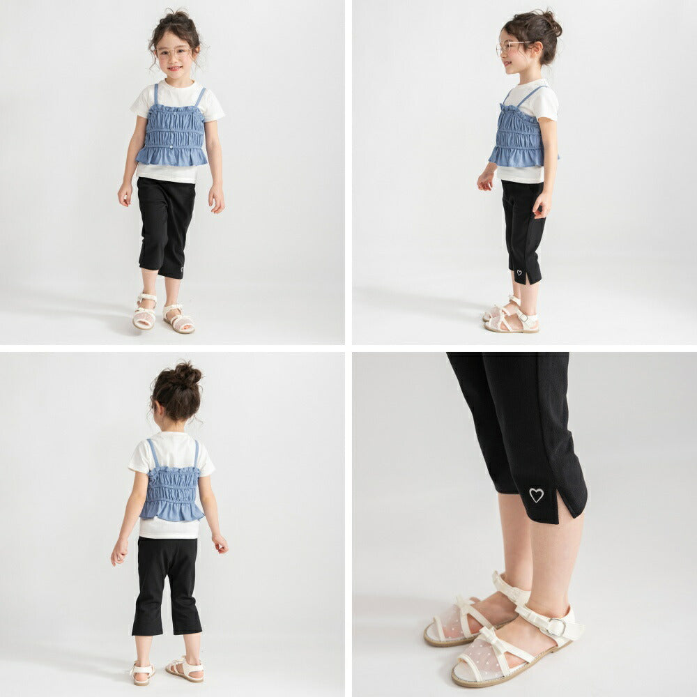 日本童裝 Branshes 心形刺繡彈力七分褲 80-130cm 女童款 夏季 PANTS