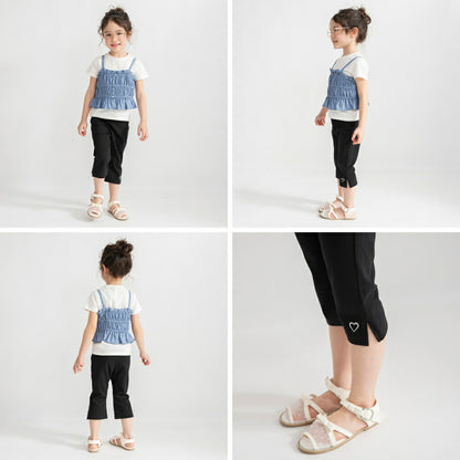 日本童裝 Branshes 心形刺繡彈力七分褲 80-130cm 女童款 夏季 PANTS