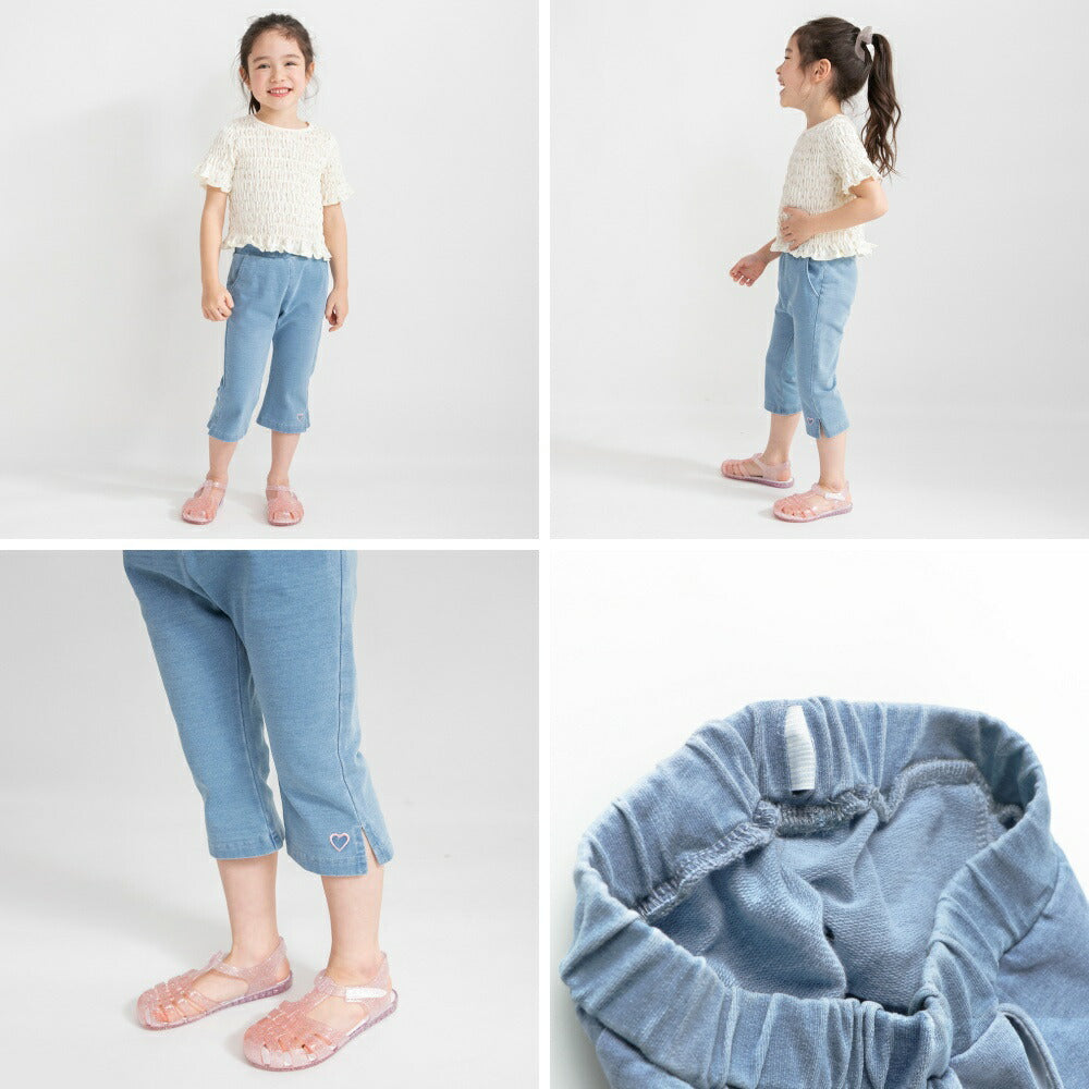 日本童裝 Branshes 心形刺繡彈力七分褲 80-130cm 女童款 夏季 PANTS