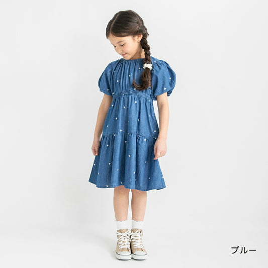日本童裝 Branshes 輕盈愛心刺繡牛仔裙 80-150cm 女童款 夏季 DRESSES