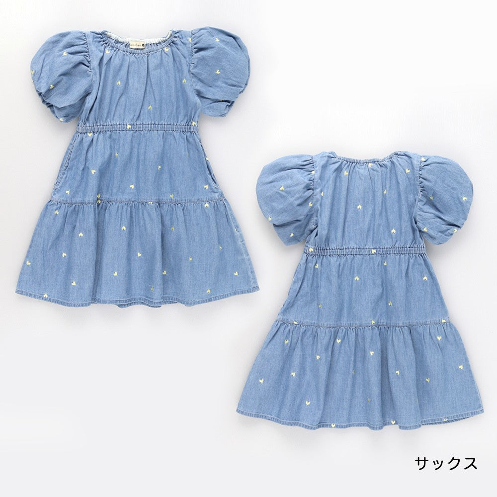 日本童裝 Branshes 輕盈愛心刺繡牛仔裙 80-150cm 女童款 夏季 DRESSES