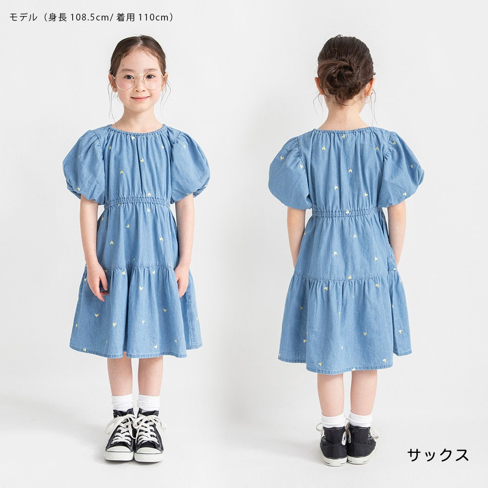 日本童裝 Branshes 輕盈愛心刺繡牛仔裙 80-150cm 女童款 夏季 DRESSES