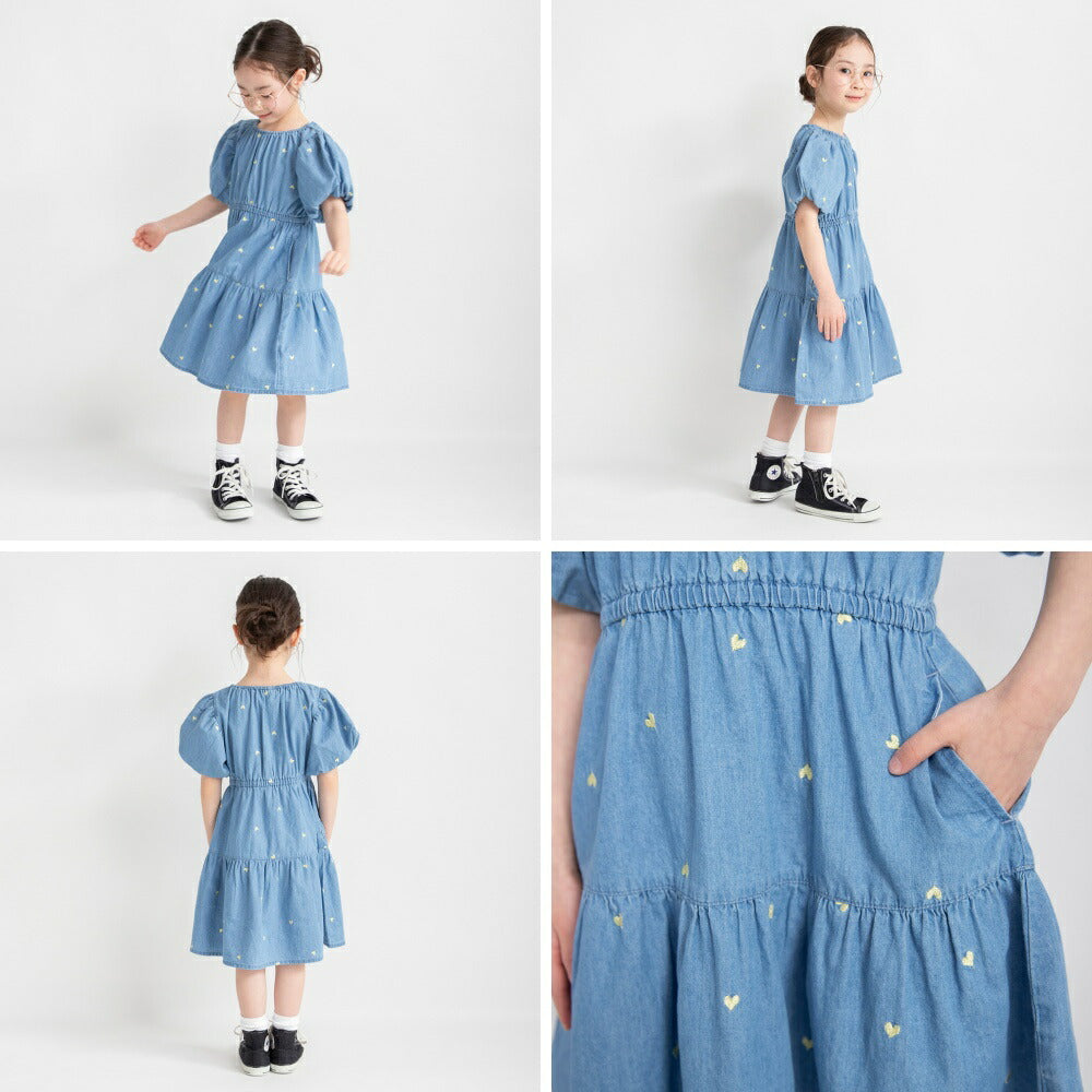 日本童裝 Branshes 輕盈愛心刺繡牛仔裙 80-150cm 女童款 夏季 DRESSES