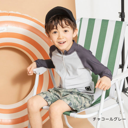 日本童裝 Branshes 防UV 泳衣外套短褲兩件套裝 90-120cm 男童款 夏季 夏日玩水泳衣特輯