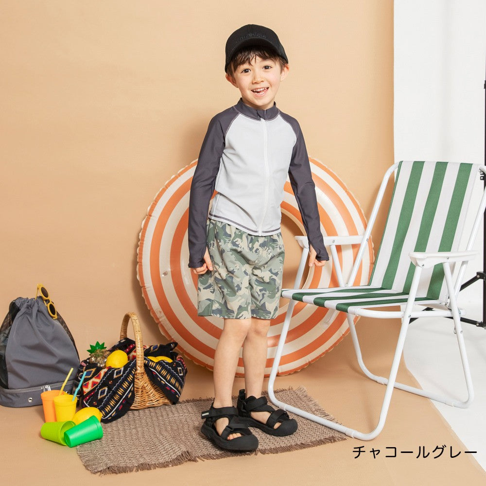 日本童裝 Branshes 防UV 泳衣外套短褲兩件套裝 90-120cm 男童款 夏季 夏日玩水泳衣特輯