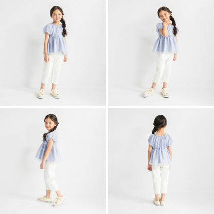 日本童裝 Branshes 歐根紗泡泡袖上衣 90-150cm 女童款 夏季 TOPS