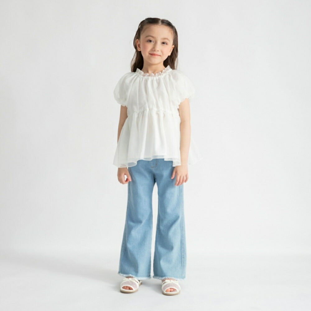日本童裝 Branshes 歐根紗泡泡袖上衣 90-150cm 女童款 夏季 TOPS
