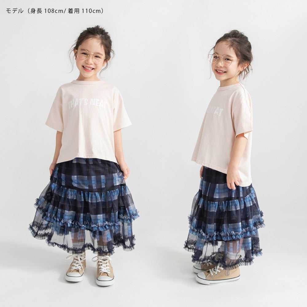 日本童裝 Branshes 格紋薄紗荷葉邊多層半裙 90-150cm 女童款 夏季 SKIRTS
