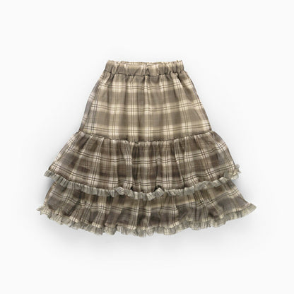 日本童裝 Branshes 格紋薄紗荷葉邊多層半裙 90-150cm 女童款 夏季 SKIRTS