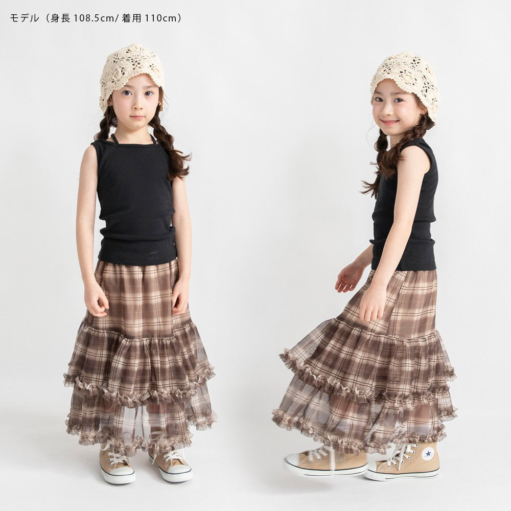 日本童裝 Branshes 格紋薄紗荷葉邊多層半裙 90-150cm 女童款 夏季 SKIRTS