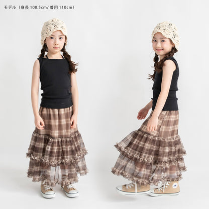 日本童裝 Branshes 格紋薄紗荷葉邊多層半裙 90-150cm 女童款 夏季 SKIRTS