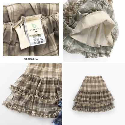 日本童裝 Branshes 格紋薄紗荷葉邊多層半裙 90-150cm 女童款 夏季 SKIRTS