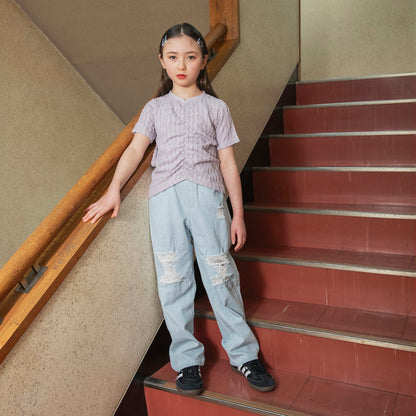 日本童裝 Branshes【Ou? by EDWIN】皺褶短袖上衣 90-150cm 女童款 夏季 TOPS