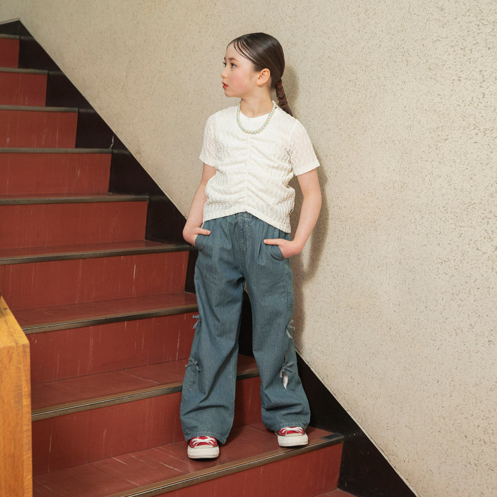 日本童裝 Branshes【Ou? by EDWIN】側邊繫帶牛仔褲 90-150cm 女童款 夏季 PANTS