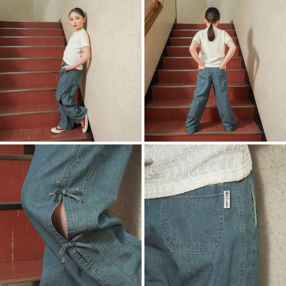 日本童裝 Branshes【Ou? by EDWIN】側邊繫帶牛仔褲 90-150cm 女童款 夏季 PANTS