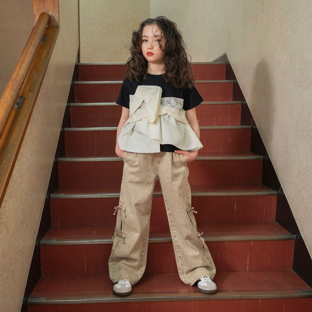 日本童裝 Branshes【Ou? by EDWIN】側邊繫帶牛仔褲 90-150cm 女童款 夏季 PANTS