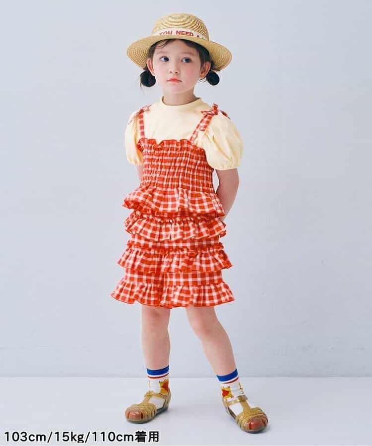 日本童裝 p.premier 紗線格紋吊帶及上衣套裝 80-140cm 女童款 夏季 TOPS
