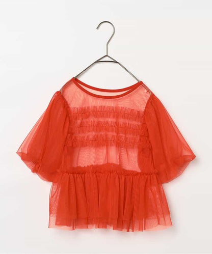 日本童裝 p.premier 薄紗泡泡袖寬鬆上衣 80-140cm 女童款 夏季 TOPS