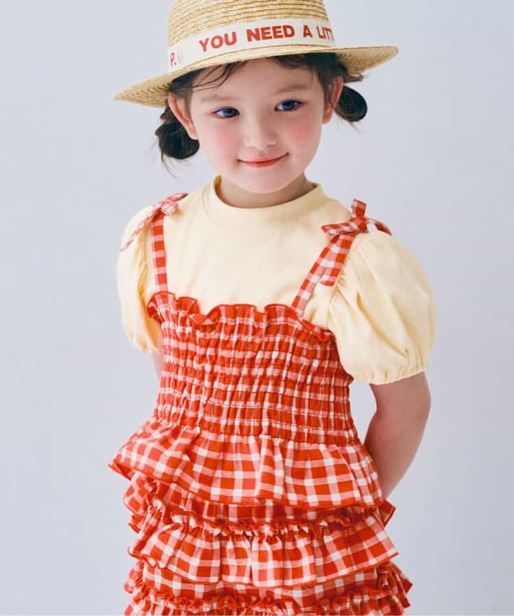 日本童裝 p.premier 紗線格紋吊帶及上衣套裝 80-140cm 女童款 夏季 TOPS