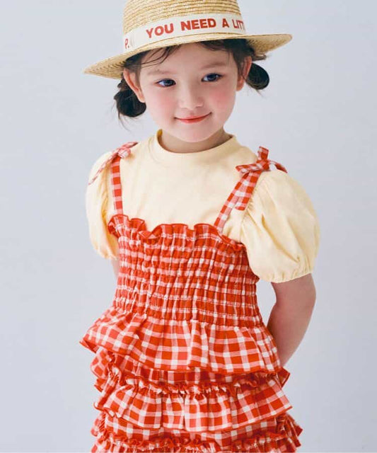 日本童裝 p.premier 紗線格紋吊帶及上衣套裝 80-140cm 女童款 夏季 TOPS