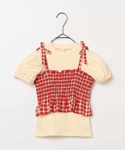 日本童裝 p.premier 紗線格紋吊帶及上衣套裝 80-140cm 女童款 夏季 TOPS