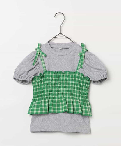 日本童裝 p.premier 紗線格紋吊帶及上衣套裝 80-140cm 女童款 夏季 TOPS