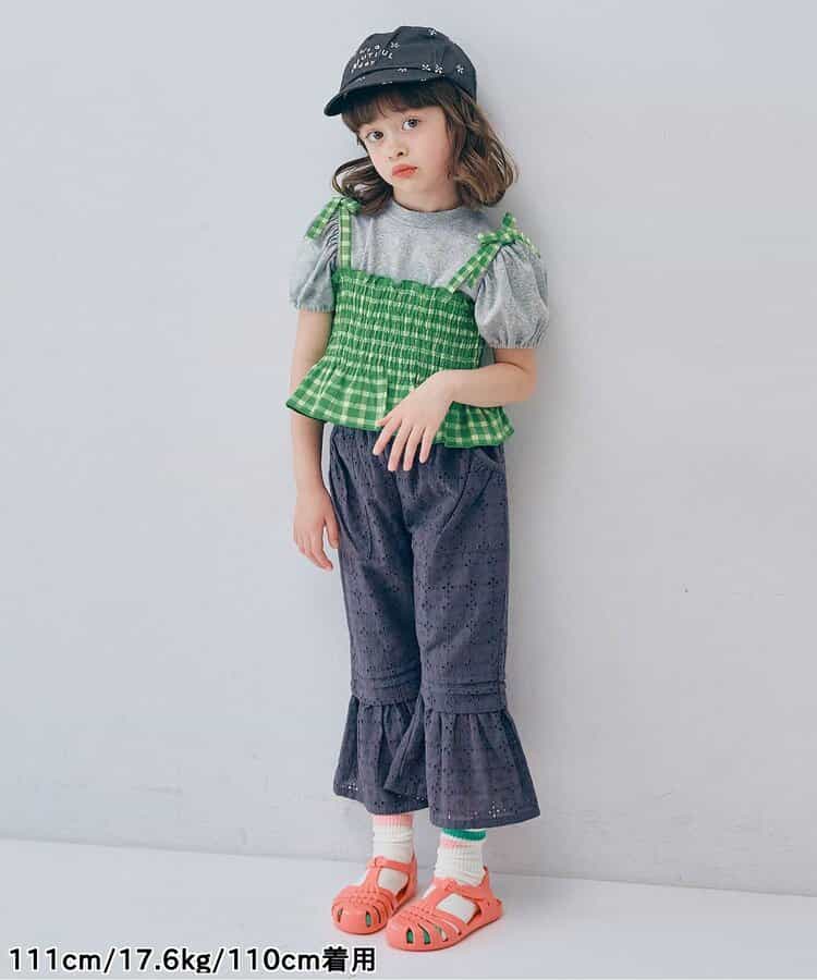 日本童裝 p.premier 紗線格紋吊帶及上衣套裝 80-140cm 女童款 夏季 TOPS