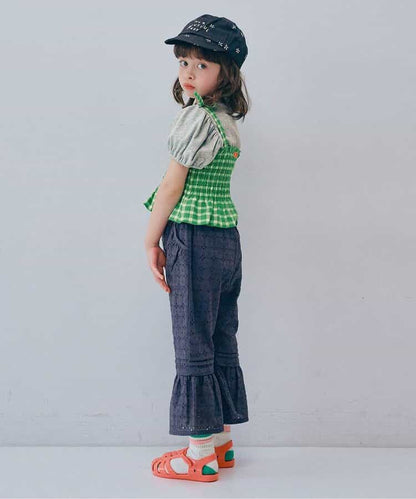日本童裝 p.premier 紗線格紋吊帶及上衣套裝 80-140cm 女童款 夏季 TOPS