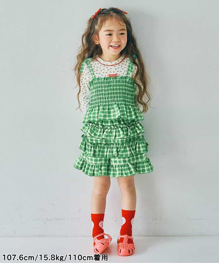 日本童裝 p.premier 紗線格紋吊帶及上衣套裝 80-140cm 女童款 夏季 TOPS