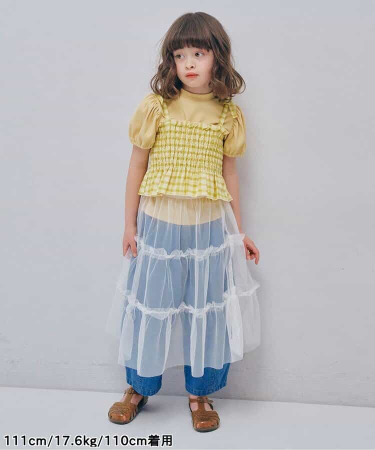 日本童裝 p.premier 紗線格紋吊帶及上衣套裝 80-140cm 女童款 夏季 TOPS