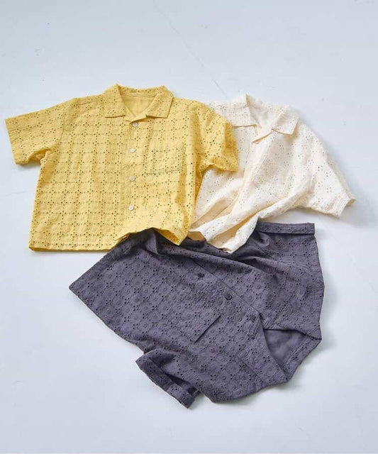 日本童裝 p.premier 鏤空蕾絲短袖襯衫 80-140cm 男童款/女童款 夏季 TOPS