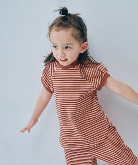 日本童裝 p.premier 紗線條紋華夫格上衣 80-140cm 男童款/女童款 夏季 TOPS