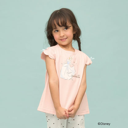 日本童裝 Ly# mine x Disney 防UV 吸水速乾 【棉100％不易變形】扇形袖印花上衣 90-140cm 女童款 夏季 TOPS