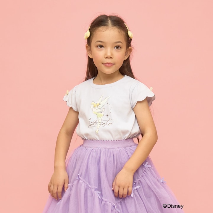 日本童裝 Ly# mine x Disney 防UV 吸水速乾 【棉100％不易變形】扇形袖印花上衣 90-140cm 女童款 夏季 TOPS