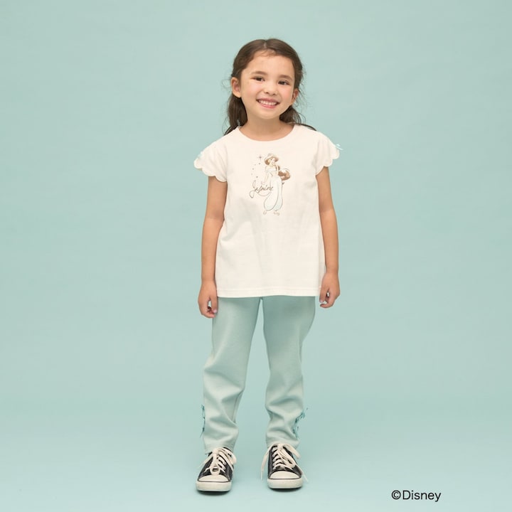 日本童裝 Ly# mine x Disney 防UV 吸水速乾 【棉100％不易變形】扇形袖印花上衣 90-140cm 女童款 夏季 TOPS