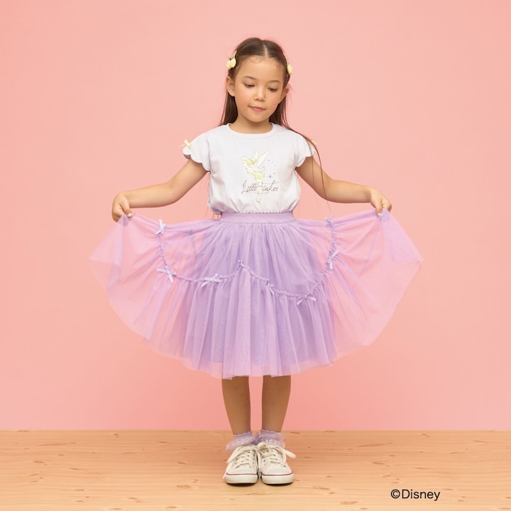 日本童裝 Ly# mine x Disney 防UV 吸水速乾 【棉100％不易變形】扇形袖印花上衣 90-140cm 女童款 夏季 TOPS