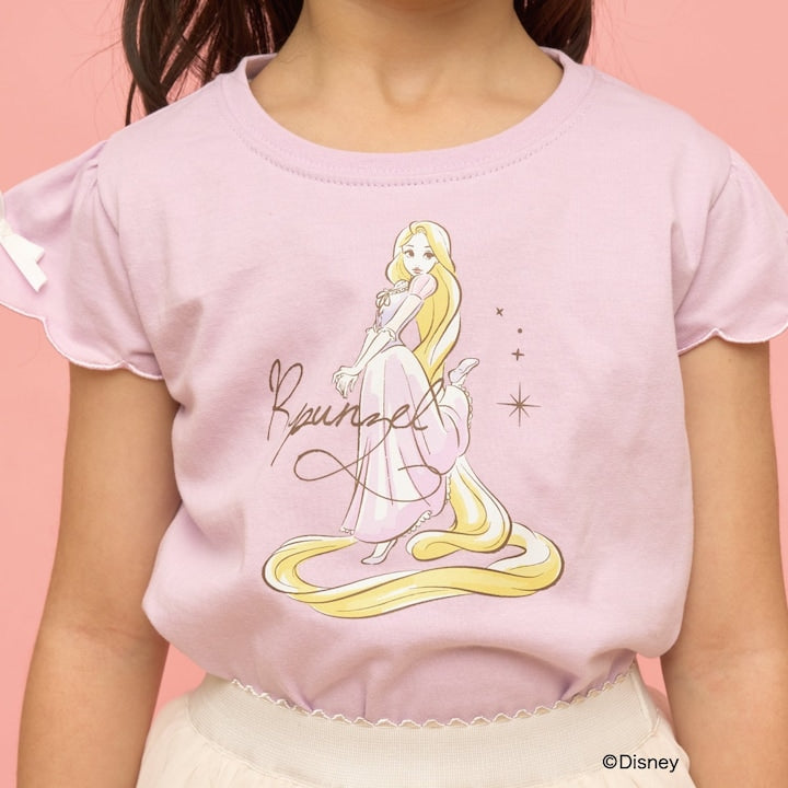 日本童裝 Ly# mine x Disney 防UV 吸水速乾 【棉100％不易變形】扇形袖印花上衣 90-140cm 女童款 夏季 TOPS