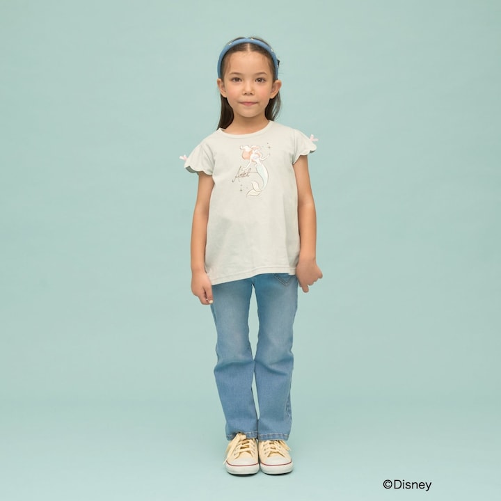 日本童裝 Ly# mine x Disney 防UV 吸水速乾 【棉100％不易變形】扇形袖印花上衣 90-140cm 女童款 夏季 TOPS