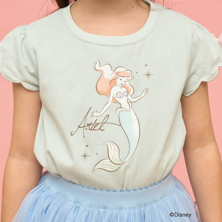 日本童裝 Ly# mine x Disney 防UV 吸水速乾 【棉100％不易變形】扇形袖印花上衣 90-140cm 女童款 夏季 TOPS