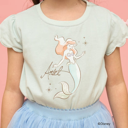 日本童裝 Ly# mine x Disney 防UV 吸水速乾 【棉100％不易變形】扇形袖印花上衣 90-140cm 女童款 夏季 TOPS