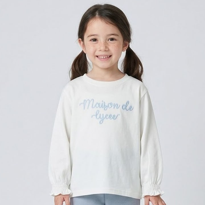 日本童裝 Ly# mine 防UV 吸水速乾 【棉100％不易變形】刺繡皺褶袖上衣 100-150cm 女童款 夏季 TOPS
