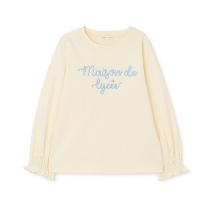日本童裝 Ly# mine 防UV 吸水速乾 【棉100％不易變形】刺繡皺褶袖上衣 100-150cm 女童款 夏季 TOPS