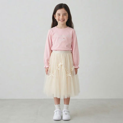 日本童裝 Ly# mine 防UV 吸水速乾 【棉100％不易變形】刺繡皺褶袖上衣 100-150cm 女童款 夏季 TOPS