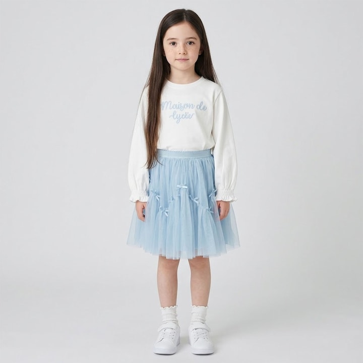 日本童裝 Ly# mine 防UV 吸水速乾 【棉100％不易變形】刺繡皺褶袖上衣 100-150cm 女童款 夏季 TOPS